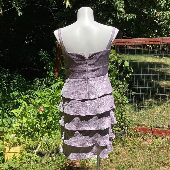 Tiered ruffle lavender-gray sequin/bead/embroidered waist dress size 14P - Picture 6 of 6